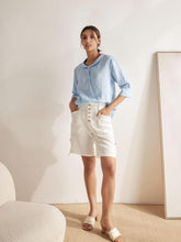 Load image into Gallery viewer, 100% Linen Shawl V-Neck Half Sleeve Top JADE
