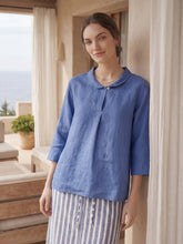 Load image into Gallery viewer, 100% Linen Shawl V-Neck Half Sleeve Top JADE
