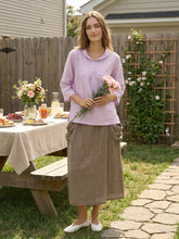 Load image into Gallery viewer, 100% Linen Shawl V-Neck Half Sleeve Top JADE
