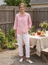Load image into Gallery viewer, 100% Linen Shawl V-Neck Half Sleeve Top JADE
