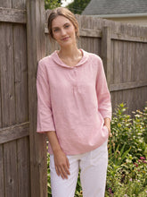 Load image into Gallery viewer, 100% Linen Shawl V-Neck Half Sleeve Top JADE
