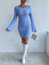 Load image into Gallery viewer, Open Back Solid Color Trumpet Sleeve Long Sweater Dress | NCS
