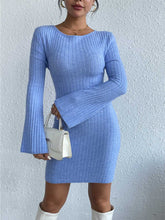 Load image into Gallery viewer, Open Back Solid Color Trumpet Sleeve Long Sweater Dress | NCS
