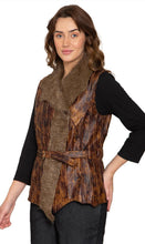 Load image into Gallery viewer, Women's Faux Fur Trimmed Belted Vegan Leather Vest
