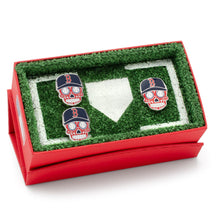 Load image into Gallery viewer, MLB Boston Red Sox Sugar Skull Cufflinks &amp; Lapel Pin Gift Set
