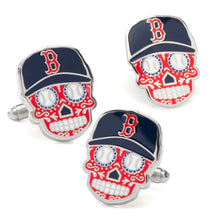 Load image into Gallery viewer, MLB Boston Red Sox Sugar Skull Cufflinks &amp; Lapel Pin Gift Set
