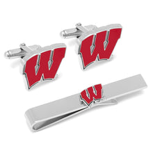 Load image into Gallery viewer, NCAA University of Wisconsin Badgers Cufflinks and Tie Bar Set
