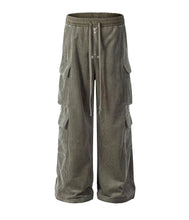 Load image into Gallery viewer, GREY CORDUROY DRAWSTRING CARGO PANTS

