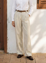 Load image into Gallery viewer, Linen-Lyocell Pleated Wide Leg Trousers with Back Elastic &amp; Button Detail AISLING
