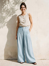 Load image into Gallery viewer, 100% Linen Sculpted Pleat Elasticated Back Relaxed Pants VERIDIANA
