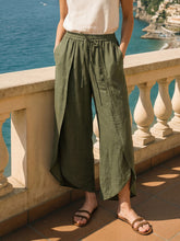 Load image into Gallery viewer, 100% Linen Layered Slit Wide-Leg Drawstring Pants PEREGRINE
