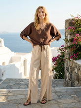 Load image into Gallery viewer, 100% Linen Lace-Panel Split-Hem Pants BRONTE
