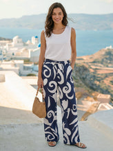 Load image into Gallery viewer, Linen Abstract-Print Straight-Leg Pants ORLA
