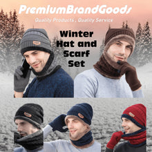 Load image into Gallery viewer, Mens Womens Winter Beanie Hat Scarf Set Warm Knit Hat Thick Fleece Lined Winter Cap Neck Warmer for Men Women
