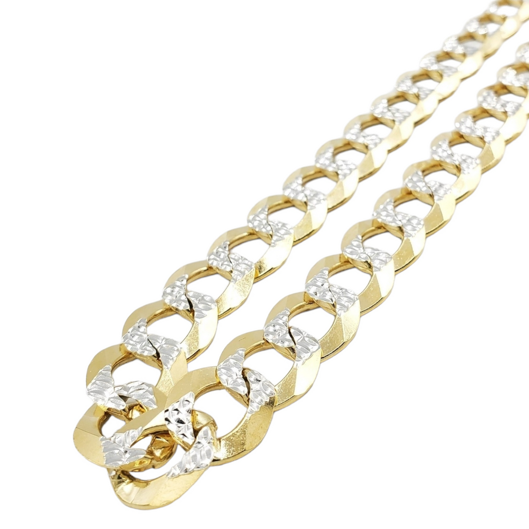 10K Gold- Solid Cuban Link Diamond Cut (Pave) Chain