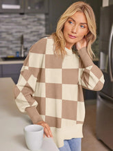Load image into Gallery viewer, EFAN Women's Oversized Sweaters Fall Crewneck Batwing Sleeve Pullover Sweaters Small Khaki Plaid - # WOAA21510006-PRG
