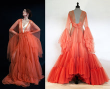 Load image into Gallery viewer, Tulle Ruffled Sleeves Layered Fringe Long Robe Dress
