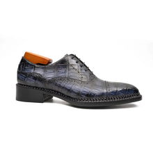 Load image into Gallery viewer, Purplish Blue Crocodile Oxford Shoes Goodyear Norwegian 8016
