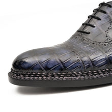 Load image into Gallery viewer, Purplish Blue Crocodile Oxford Shoes Goodyear Norwegian 8016
