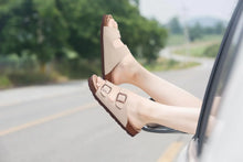 Load image into Gallery viewer, Women's Cork Footbed Slide Sandal, Comfortable Summer Beach Sandals with Adjustable Buckle 7.5 Stone - # GIAA73510007
