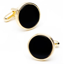 Load image into Gallery viewer, Gold and Onyx Ribbed Cufflinks
