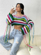Load image into Gallery viewer, Rainbow Fringe Ultra-Short Loose Crop Knit Sweater | NCS
