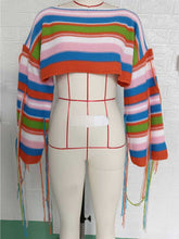 Load image into Gallery viewer, Rainbow Fringe Ultra-Short Loose Crop Knit Sweater | NCS
