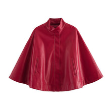 Load image into Gallery viewer, Red Leather-Style Short Cape Jacket For Women, Greenwich Village, BYMANYC New York.
