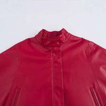 Load image into Gallery viewer, Red Leather-Style Short Cape Jacket For Women, Greenwich Village, BYMANYC New York.
