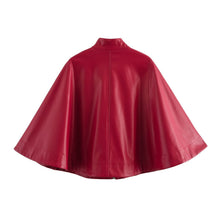 Load image into Gallery viewer, Red Leather-Style Short Cape Jacket For Women, Greenwich Village, BYMANYC New York.

