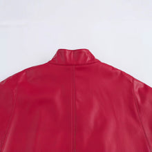 Load image into Gallery viewer, Red Leather-Style Short Cape Jacket For Women, Greenwich Village, BYMANYC New York.
