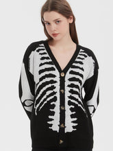 Load image into Gallery viewer, Retro Skull Printed Long Sleeve Cardigan Sweater | NCS

