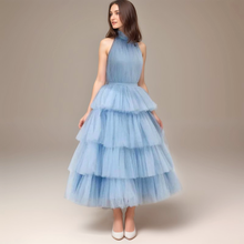 Load image into Gallery viewer, Ruffle Layered tulle Hem Haltered A-line tutu French style long prom dress
