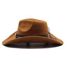 Load image into Gallery viewer, Western cowboy hat with bullhead rivets, curved brim, windproof rope, and felt for outdoor riding and jazz hats
