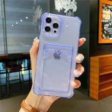 Load image into Gallery viewer, Transparent Card Slot Holder Case for iPhone 13 11 12 14 Pro Max Mini Clear Shockproof Soft Wallet Cover Clear Phone Case with Card Holder Slim Protective Soft Shock Absorbing Case with Card Holder
