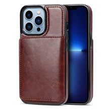 Load image into Gallery viewer, Leather Phone Cover For iPhone 13 Pro Max 12 Mini 11 XS Max XR X Luxury Brown Card Holder Protection Case Luxury Back Cover Wallet Case For Cards 3 Compartments Card Holder for Women
