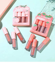 Load image into Gallery viewer, Mini Velvet Matte Lip Gloss Set 4 Piece Long Lasting Non Fading Non Stick Cup Fruit Scented Lip Tint Smooth Lightweight
