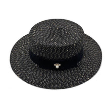 Load image into Gallery viewer, Ladies Sun Boater Classic Flat Hats Straw Hat Wide Brim Boater Hat Summer Straw Hat Beautiful Accessories For Women Retro Female Flat Cap Foldable Packable Beach Hat for Summer 55-58cm
