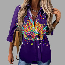 Load image into Gallery viewer, 🎭 Mardi Gras Women's V-Neck Long Sleeve Carnival Print Shirt
