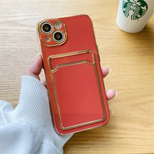Load image into Gallery viewer, Luxury Plating Silicone Card Slot Holder Case For iPhone 14 12 13 Pro Max Elegant Women Soft Wallet Shockproof Cover Soft Bumper Beautiful Shiny Color Smartphone Case For Women
