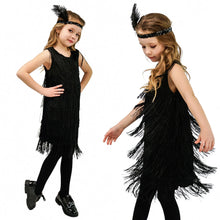 Load image into Gallery viewer, Girl Party Dress Girls Flapper Dress Carnival Sequins Fringe Latin Dance Dress Tassel Tango Dress Ballroom Costume With Feather
