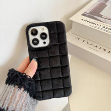 Load image into Gallery viewer, Fashion Fur Winter Warm Plush Square Lattice Solid Color Phone Case For iPhone 14 13 12 11 Pro Max Plus Fluffy Back Cover Case Silicon Soft Fluffy Furry Shockproof Protective Phone Case for iPhone
