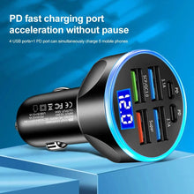 Load image into Gallery viewer, 66-250W PD Car Charger QC3.0 Fast Charge with Digital Display 4USB and 2PD Ports for Car Cigarette Lighter Plug
