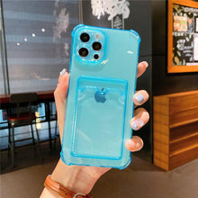 Load image into Gallery viewer, Transparent Card Slot Holder Case for iPhone 13 11 12 14 Pro Max Mini Clear Shockproof Soft Wallet Cover Clear Phone Case with Card Holder Slim Protective Soft Shock Absorbing Case with Card Holder
