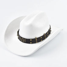Load image into Gallery viewer, Men Women Western Cowboy Hat with Leather Vintage Big-edge Gentleman Cowgirl Hat Cloche Church Caps
