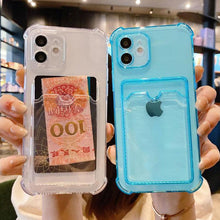 Load image into Gallery viewer, Simple Clear Silicone Wallet Case for iPhone 14 13 12 11 Pro XS Max X XR Shockproof Lens Protection Card Cover Shockproof Soft Bumper Clear Case Classic Stylish Case
