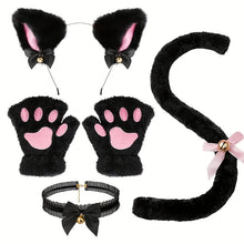 Load image into Gallery viewer, 5Pcs Sets Cat Paw Gloves Winter Cute Cartoon Girl Open Finger Gloves Bell Headband Fox Cat Ear Headwear
