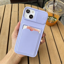 Load image into Gallery viewer, Lightweight Slide Camera Protection Card Holder Wallet Phone Case For iPhone 13 14 Pro Max 12 11 Soft Silicone Cover Soft Skin Silicone Cover Yellow Card Holder Sliding Camera Protection Cover For iPhone

