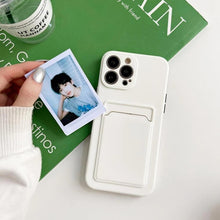Load image into Gallery viewer, White Luxury Card Holder Phone Case for iPhone 13 12 Pro Wallet Soft Back Cover Shockproof  Cute Protective Case for iPhone Cute Case With Card Holder

