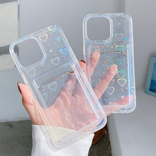 Load image into Gallery viewer, Transparent Cute Heart Pattern Phone Cases For iPhone 13 14 Pro Max Simple Luxurious Love Gradient Silicon Wallet Cover Card Holder Shockproof Bumper Protective Cover
